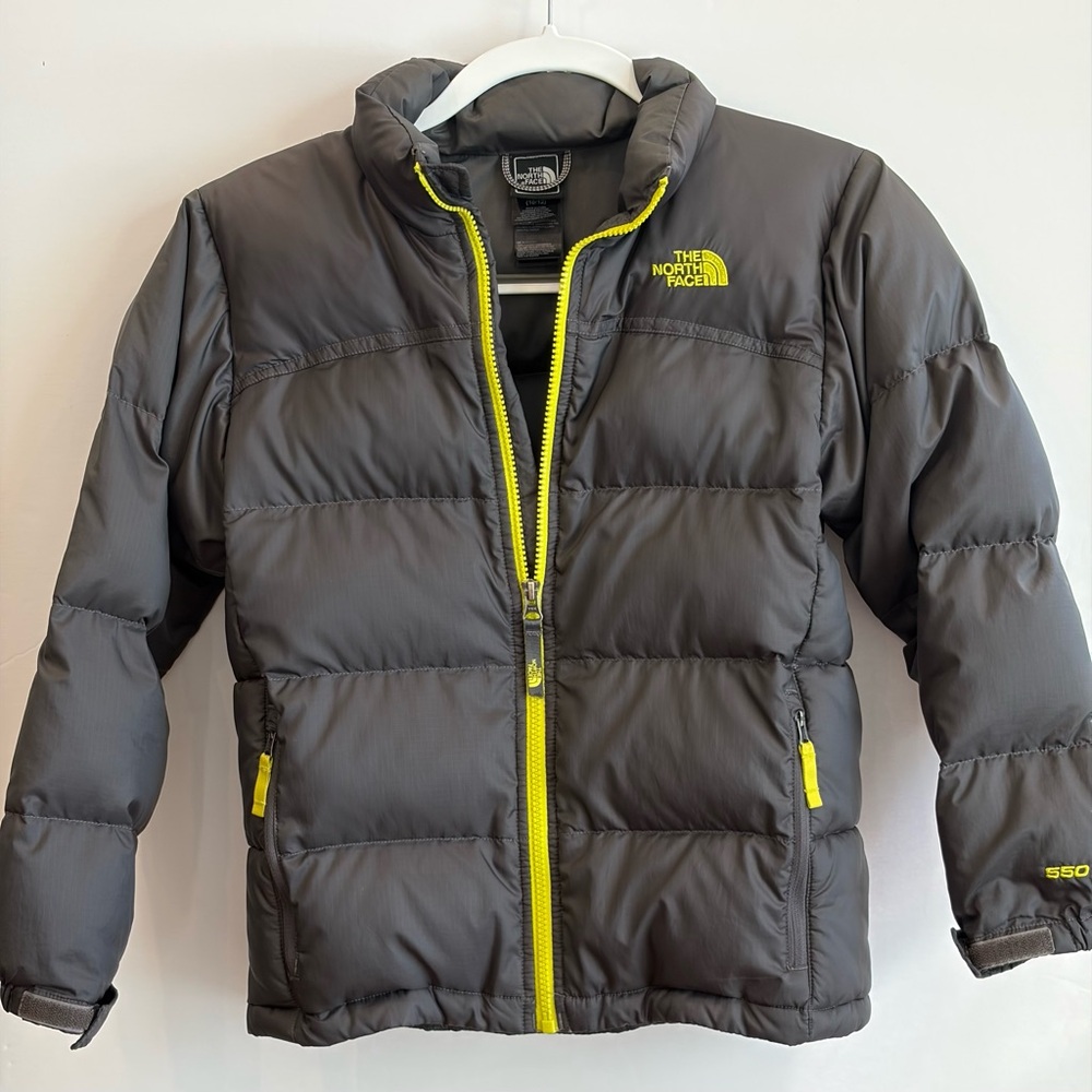 The North Face 550 Down Puffer Jacket - Grey and Neon Yellow